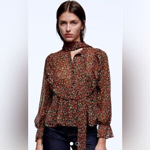 ZARA BOHO FLORAL PRINT ROMANTIC FRILL TOP BLOUSE